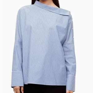 Who What Wear Blue White Striped Long Sleeve Boatneck Long Sleeve Shirt XL